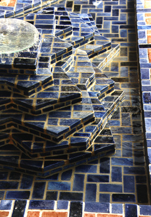 detail of water stairs in blue glazed stones, Gammel Dok, 1997